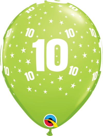 Stars around #10 green balloon