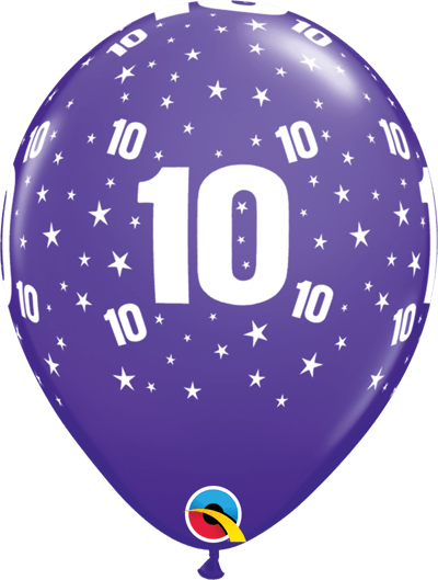 Stars around #10 purple balloon