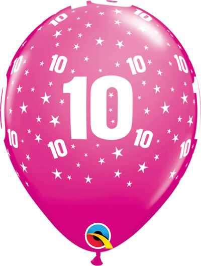 Stars around #10 pink balloon